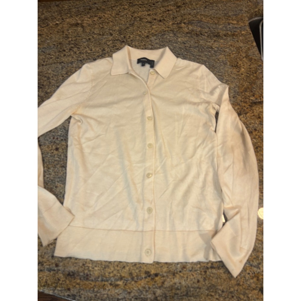 Theory Silk Cashmere Polo Cardigan Off White Button Front Sweater Size‎ P XS?